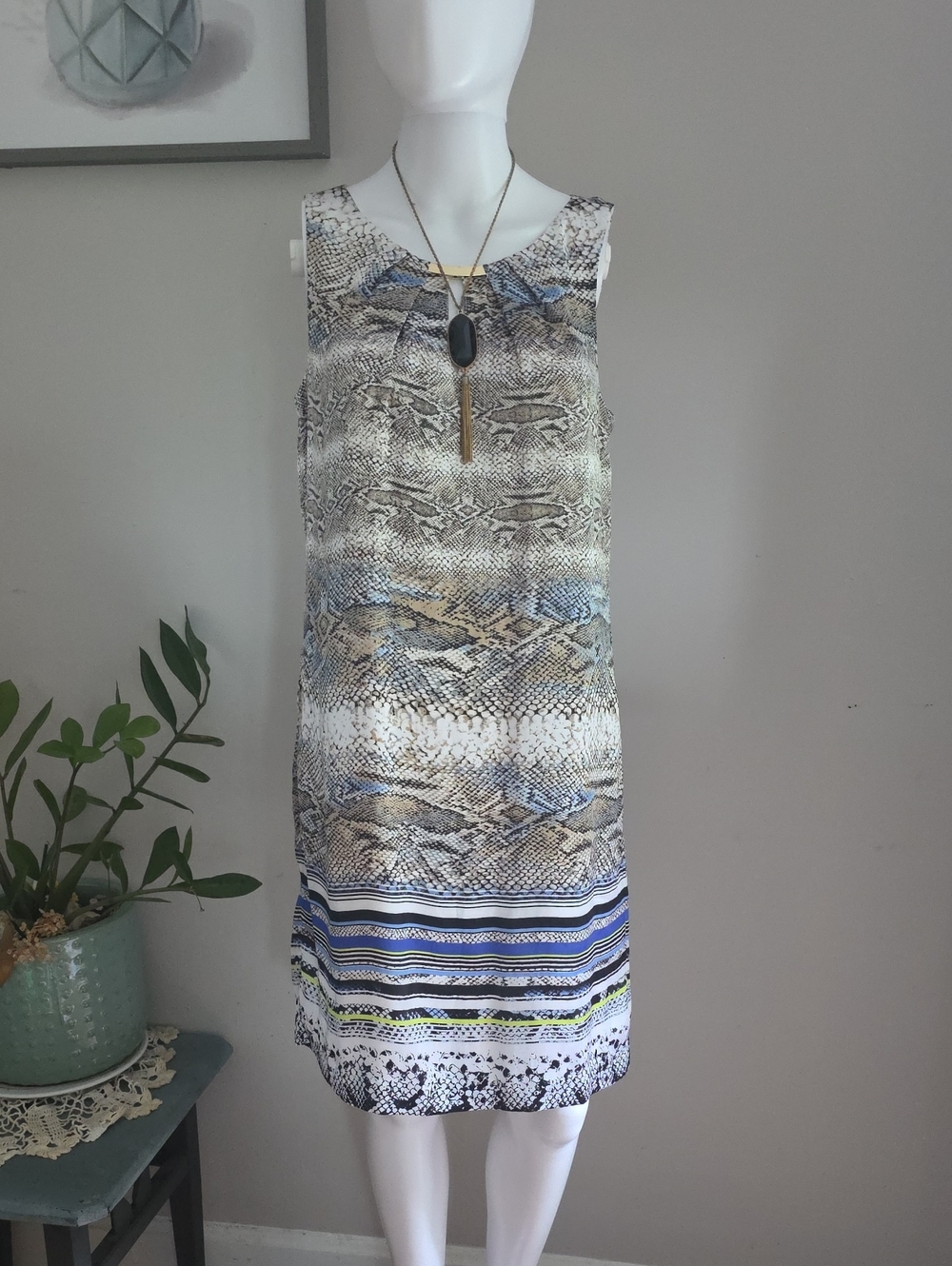Dana Buchman Snakeskin & Striped Sleeveless Sheath Dress - Size S
